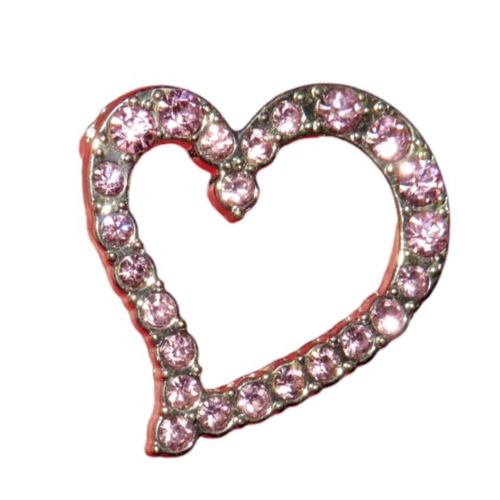 Pink CZ Silver Tone Heart Brooch Pin In Gift Box